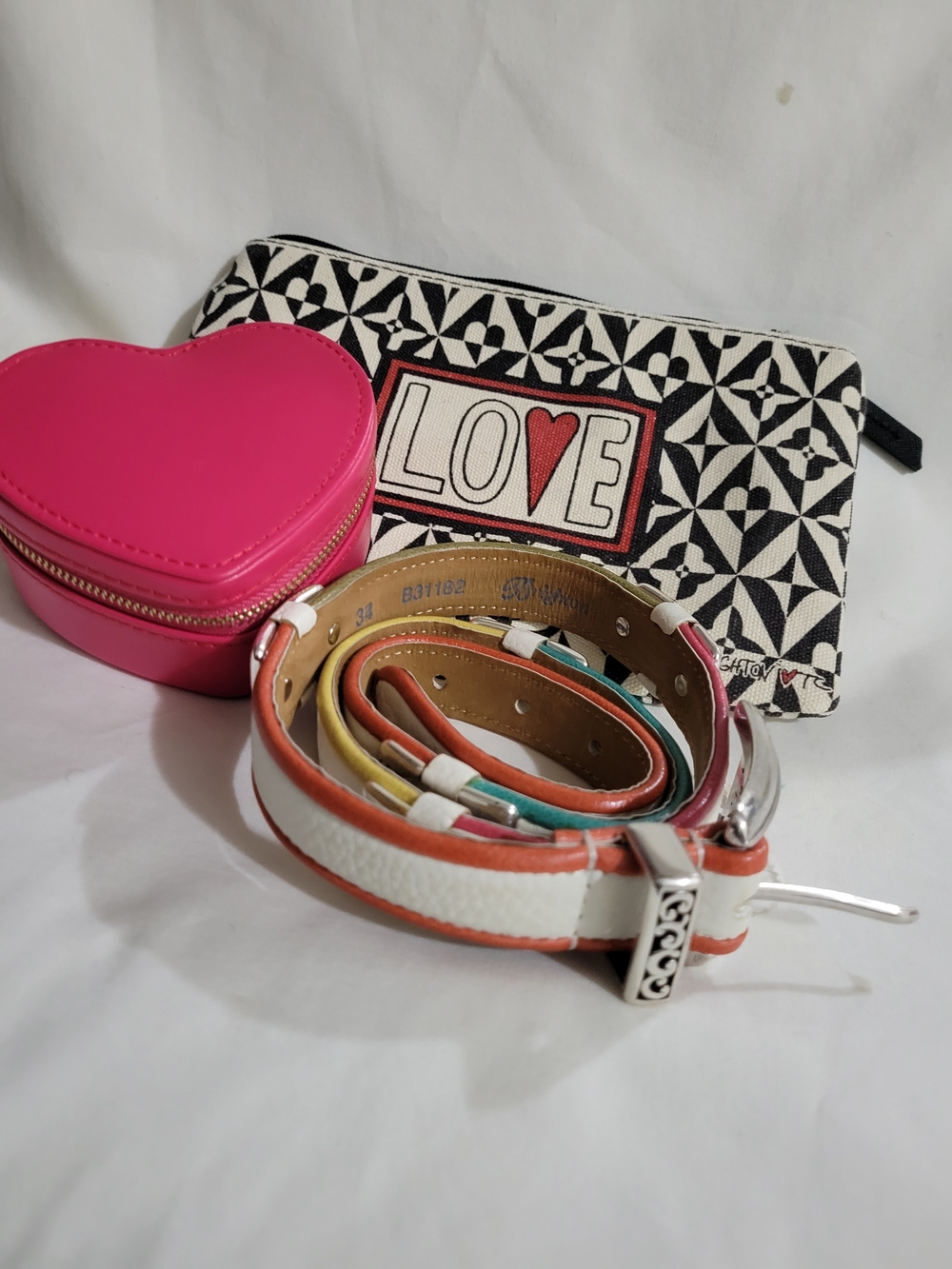 Bundle Brighton  Leather Belt with Pink Heart Jewery Box and Graphic Zip Pouch.